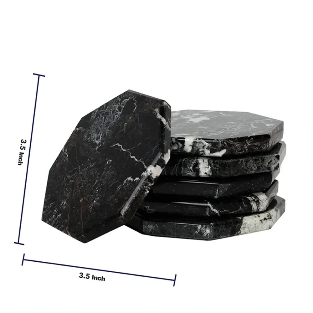 Radicaln $65 Natural Marble Coasters Set 6 Black White Padded Hexagon OS